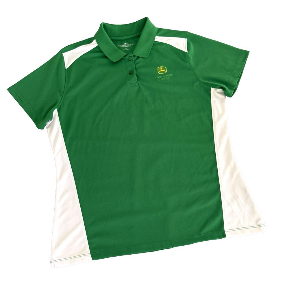 Women's L John Deere Performance Polo Shirt Green Embroidered Logo Short Sleeve